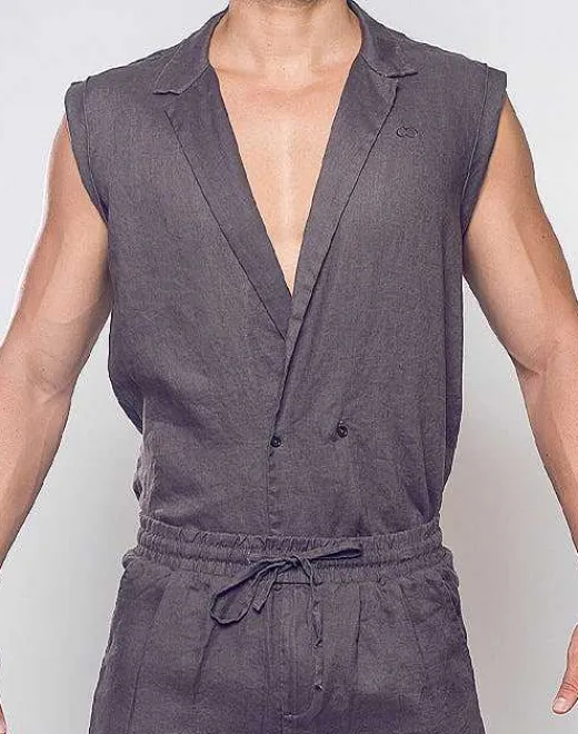 2EROS Shirts & Vests^Breezy Linen Single Button Wrap Vest-Dark Gray