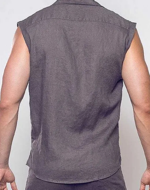 2EROS Shirts & Vests^Breezy Linen Single Button Wrap Vest-Dark Gray