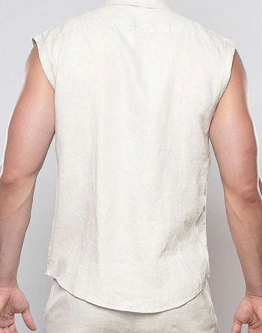 2EROS Shirts & Vests^Breezy Linen Single Button Wrap Vest-Beige