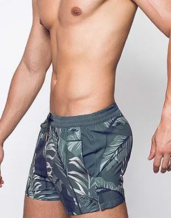 2EROS Sustainable Beachwear^S50 Print Shorts-Forest Green Hawaiian Print