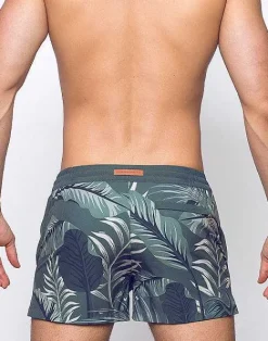 2EROS Sustainable Beachwear^S50 Print Shorts-Forest Green Hawaiian Print