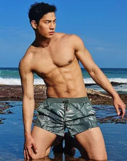 2EROS Beach Shorts^S50 Print Shorts-Forest Green Hawaiian Print