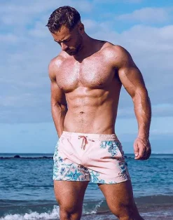 2EROS Sustainable Beachwear^S50 Print Swim Shorts-Tahiti Peach