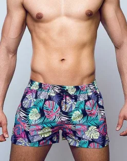 2EROS Beach Shorts^S50 Print Swimshorts-Monstera Black