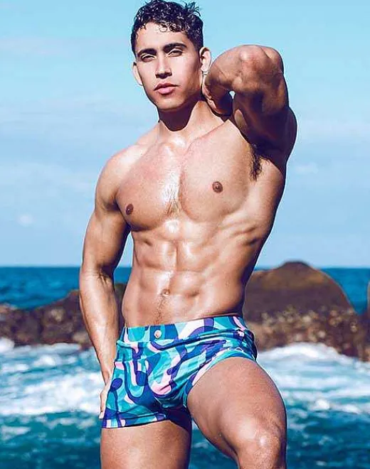 2EROS Sustainable Beachwear^V60 Bondi Print Swim Trunks-Kai Blue