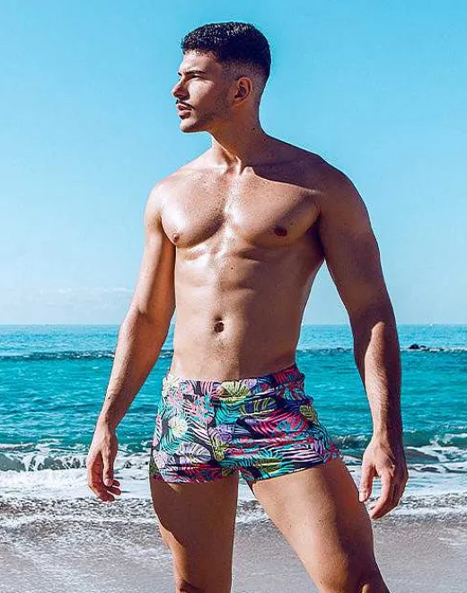 2EROS Sustainable Beachwear^V60 Bondi Print Swim Trunks-Monstera Black