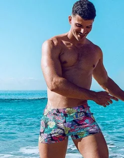2EROS Sustainable Beachwear^V60 Bondi Print Swim Trunks-Monstera Black
