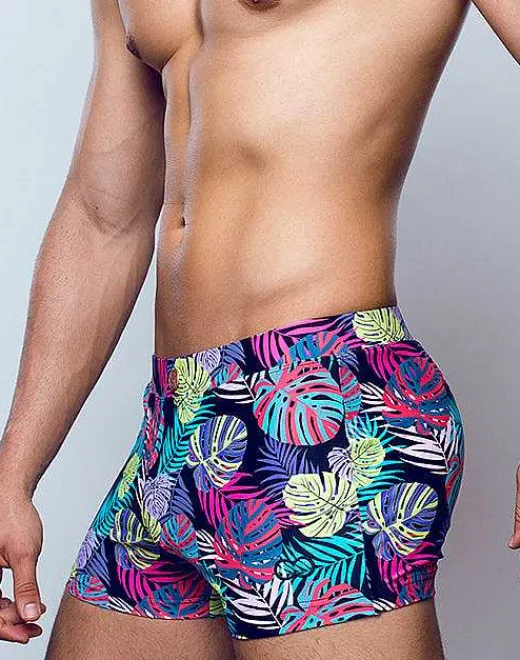 2EROS Sustainable Beachwear^V60 Bondi Print Swim Trunks-Monstera Black