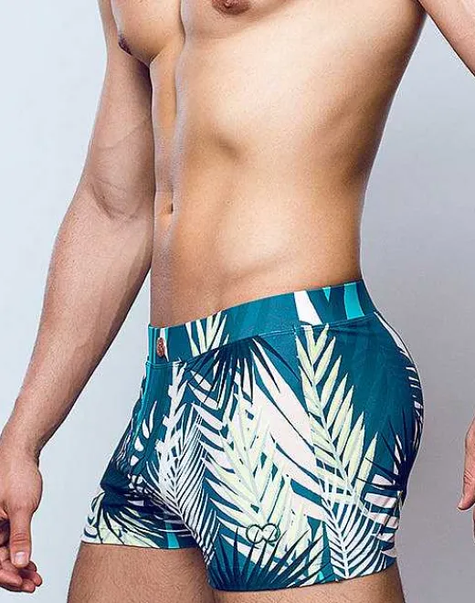 2EROS Sustainable Beachwear^V60 Bondi Print Swim Trunks-Feuille Green