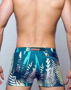 2EROS Sustainable Beachwear^V60 Bondi Print Swim Trunks-Feuille Green