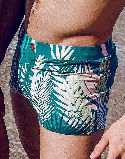 2EROS Sustainable Beachwear^V60 Bondi Print Swim Trunks-Feuille Green